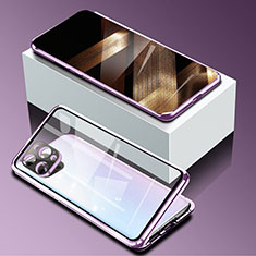 Coque Rebord Bumper Luxe Aluminum Metal Miroir 360 Degres Housse Etui Aimant pour Apple iPhone 14 Pro Max Violet