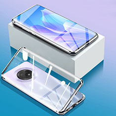 Coque Rebord Bumper Luxe Aluminum Metal Miroir 360 Degres Housse Etui Aimant pour Huawei Enjoy 20 Plus 5G Argent