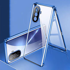 Coque Rebord Bumper Luxe Aluminum Metal Miroir 360 Degres Housse Etui Aimant pour Huawei Enjoy 50 Bleu