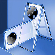 Coque Rebord Bumper Luxe Aluminum Metal Miroir 360 Degres Housse Etui Aimant pour Huawei Enjoy 50 Pro Bleu