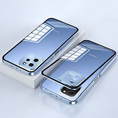 Coque Rebord Bumper Luxe Aluminum Metal Miroir 360 Degres Housse Etui Aimant pour Huawei Enjoy 50z Bleu