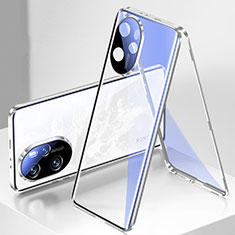 Coque Rebord Bumper Luxe Aluminum Metal Miroir 360 Degres Housse Etui Aimant pour Huawei Honor 100 Pro 5G Argent