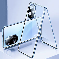 Coque Rebord Bumper Luxe Aluminum Metal Miroir 360 Degres Housse Etui Aimant pour Huawei Honor 100 Pro 5G Bleu