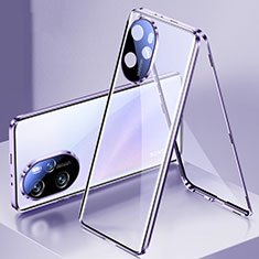 Coque Rebord Bumper Luxe Aluminum Metal Miroir 360 Degres Housse Etui Aimant pour Huawei Honor 100 Pro 5G Violet