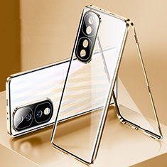 Coque Rebord Bumper Luxe Aluminum Metal Miroir 360 Degres Housse Etui Aimant pour Huawei Honor 70 Pro 5G Or