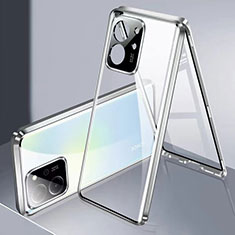 Coque Rebord Bumper Luxe Aluminum Metal Miroir 360 Degres Housse Etui Aimant pour Huawei Honor 80 SE 5G Argent