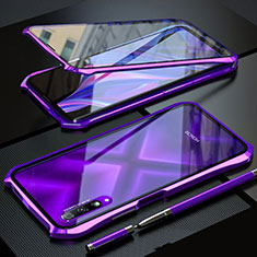 Coque Rebord Bumper Luxe Aluminum Metal Miroir 360 Degres Housse Etui Aimant pour Huawei Honor 9X Pro Violet