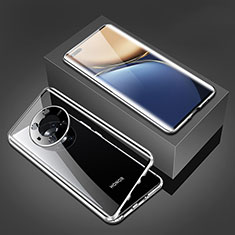 Coque Rebord Bumper Luxe Aluminum Metal Miroir 360 Degres Housse Etui Aimant pour Huawei Honor Magic3 5G Argent