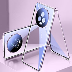 Coque Rebord Bumper Luxe Aluminum Metal Miroir 360 Degres Housse Etui Aimant pour Huawei Honor Magic5 5G Violet Clair