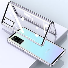 Coque Rebord Bumper Luxe Aluminum Metal Miroir 360 Degres Housse Etui Aimant pour Huawei Honor Play4 Pro 5G Argent