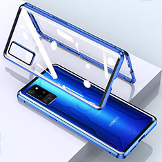 Coque Rebord Bumper Luxe Aluminum Metal Miroir 360 Degres Housse Etui Aimant pour Huawei Honor Play4 Pro 5G Bleu