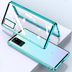 Coque Rebord Bumper Luxe Aluminum Metal Miroir 360 Degres Housse Etui Aimant pour Huawei Honor Play4 Pro 5G Cyan