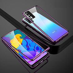 Coque Rebord Bumper Luxe Aluminum Metal Miroir 360 Degres Housse Etui Aimant pour Huawei Honor Play4T Pro Violet