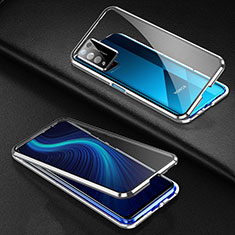 Coque Rebord Bumper Luxe Aluminum Metal Miroir 360 Degres Housse Etui Aimant pour Huawei Honor X10 5G Argent