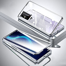 Coque Rebord Bumper Luxe Aluminum Metal Miroir 360 Degres Housse Etui Aimant pour Huawei Honor X10 Max 5G Argent