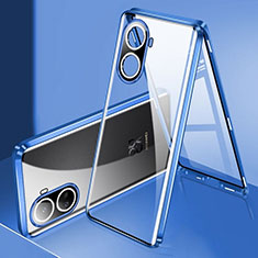 Coque Rebord Bumper Luxe Aluminum Metal Miroir 360 Degres Housse Etui Aimant pour Huawei Nova 10 SE Bleu
