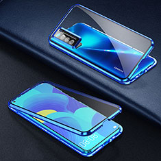 Coque Rebord Bumper Luxe Aluminum Metal Miroir 360 Degres Housse Etui Aimant pour Huawei Nova 7 5G Bleu