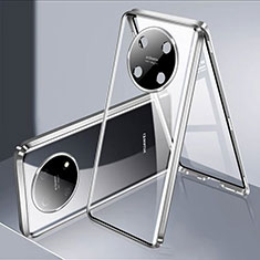 Coque Rebord Bumper Luxe Aluminum Metal Miroir 360 Degres Housse Etui Aimant pour Huawei Nova Y90 Argent