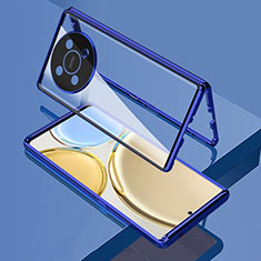 Coque Rebord Bumper Luxe Aluminum Metal Miroir 360 Degres Housse Etui Aimant pour Huawei Nova Y91 Bleu