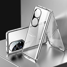 Coque Rebord Bumper Luxe Aluminum Metal Miroir 360 Degres Housse Etui Aimant pour Huawei P50 Pro Argent