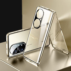 Coque Rebord Bumper Luxe Aluminum Metal Miroir 360 Degres Housse Etui Aimant pour Huawei P50 Pro Or