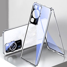 Coque Rebord Bumper Luxe Aluminum Metal Miroir 360 Degres Housse Etui Aimant pour Huawei P60 Argent