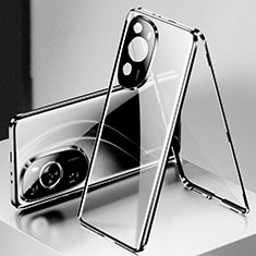 Coque Rebord Bumper Luxe Aluminum Metal Miroir 360 Degres Housse Etui Aimant pour Huawei P60 Art Noir