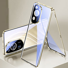 Coque Rebord Bumper Luxe Aluminum Metal Miroir 360 Degres Housse Etui Aimant pour Huawei P60 Art Or