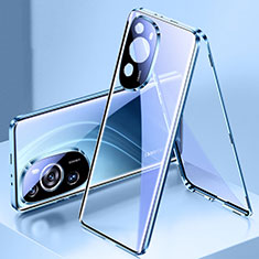Coque Rebord Bumper Luxe Aluminum Metal Miroir 360 Degres Housse Etui Aimant pour Huawei P60 Bleu