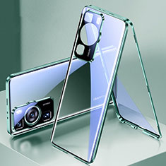 Coque Rebord Bumper Luxe Aluminum Metal Miroir 360 Degres Housse Etui Aimant pour Huawei P60 Vert