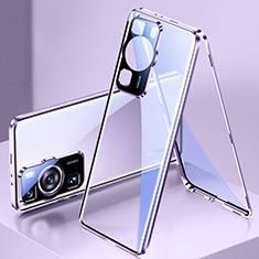 Coque Rebord Bumper Luxe Aluminum Metal Miroir 360 Degres Housse Etui Aimant pour Huawei P60 Violet