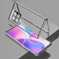 Coque Rebord Bumper Luxe Aluminum Metal Miroir 360 Degres Housse Etui Aimant pour OnePlus 10 Pro 5G Argent