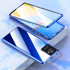 Coque Rebord Bumper Luxe Aluminum Metal Miroir 360 Degres Housse Etui Aimant pour OnePlus 10R 5G Bleu