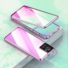 Coque Rebord Bumper Luxe Aluminum Metal Miroir 360 Degres Housse Etui Aimant pour OnePlus 10R 5G Violet