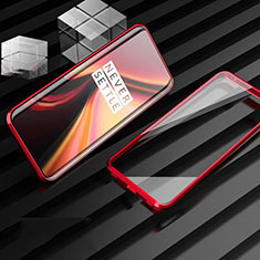 Coque Rebord Bumper Luxe Aluminum Metal Miroir 360 Degres Housse Etui Aimant pour OnePlus 7T Rouge