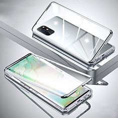 Coque Rebord Bumper Luxe Aluminum Metal Miroir 360 Degres Housse Etui Aimant pour OnePlus 8T 5G Argent