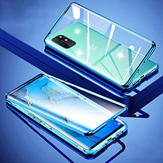 Coque Rebord Bumper Luxe Aluminum Metal Miroir 360 Degres Housse Etui Aimant pour OnePlus 8T 5G Bleu