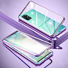 Coque Rebord Bumper Luxe Aluminum Metal Miroir 360 Degres Housse Etui Aimant pour OnePlus 8T 5G Violet
