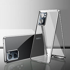 Coque Rebord Bumper Luxe Aluminum Metal Miroir 360 Degres Housse Etui Aimant pour OnePlus Nord N300 5G Argent