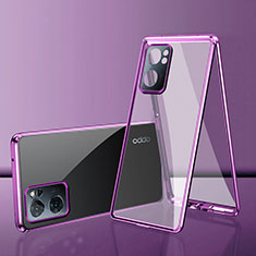 Coque Rebord Bumper Luxe Aluminum Metal Miroir 360 Degres Housse Etui Aimant pour OnePlus Nord N300 5G Violet