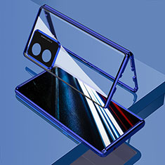 Coque Rebord Bumper Luxe Aluminum Metal Miroir 360 Degres Housse Etui Aimant pour Oppo A18 Bleu