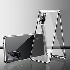 Coque Rebord Bumper Luxe Aluminum Metal Miroir 360 Degres Housse Etui Aimant pour Oppo A53s 5G Argent