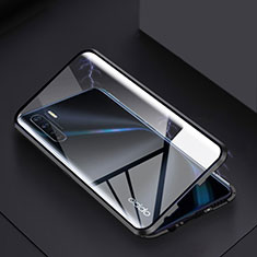 Coque Rebord Bumper Luxe Aluminum Metal Miroir 360 Degres Housse Etui Aimant pour Oppo A91 Noir