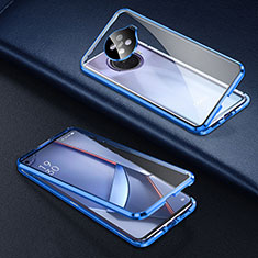 Coque Rebord Bumper Luxe Aluminum Metal Miroir 360 Degres Housse Etui Aimant pour Oppo Ace2 Bleu