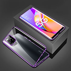 Coque Rebord Bumper Luxe Aluminum Metal Miroir 360 Degres Housse Etui Aimant pour Oppo F19 Pro+ Plus 5G Violet