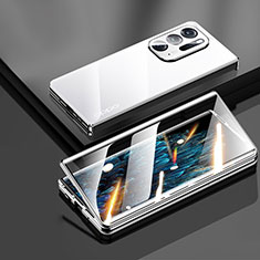 Coque Rebord Bumper Luxe Aluminum Metal Miroir 360 Degres Housse Etui Aimant pour Oppo Find N 5G Argent