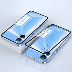 Coque Rebord Bumper Luxe Aluminum Metal Miroir 360 Degres Housse Etui Aimant pour Realme Q5x 5G Bleu