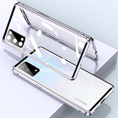 Coque Rebord Bumper Luxe Aluminum Metal Miroir 360 Degres Housse Etui Aimant pour Realme V15 5G Argent