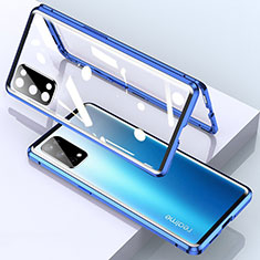 Coque Rebord Bumper Luxe Aluminum Metal Miroir 360 Degres Housse Etui Aimant pour Realme V15 5G Bleu