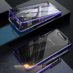 Coque Rebord Bumper Luxe Aluminum Metal Miroir 360 Degres Housse Etui Aimant pour Samsung Galaxy A80 Bleu